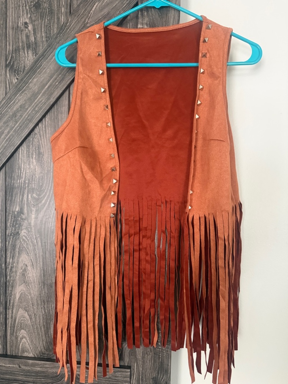Faux studded suede fringe vest
